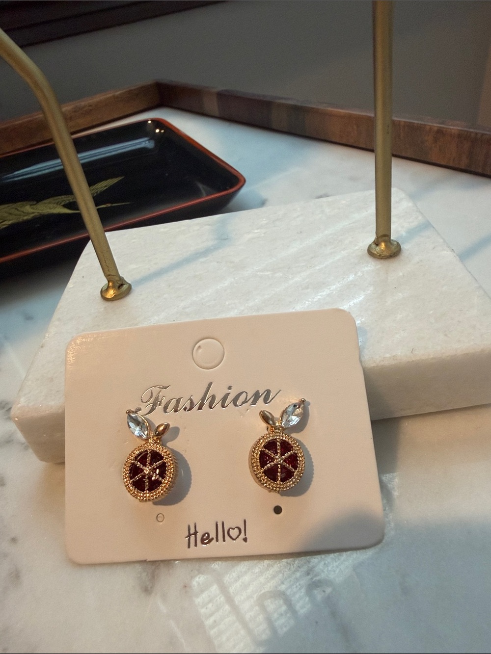 Fashion Gold-Tone Red Citrus Drop Earrings